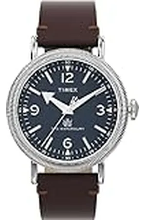 Timex Waterbury 40 mm herenhorloge - lederen tweedelige band met snelsluiting, blauwe wijzerplaat, zilverkleurige kast, TW2W20400