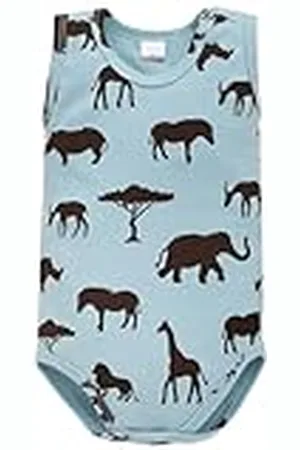 Pinókio Body mouwloos, safari, 100% katoen blauw, Afrikamapatroon, jongens 62-92 (86), , 86 cm