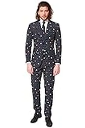 OppoSuits Prom Suits for Men Pac-Man – Wordt geleverd met jas, broek en das in grappige ontwerpen, kostuum d39 heren, , 50-52
