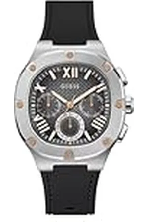 Guess Herenhorloge, 42 mm, zwarte armband, gunmetalen wijzerplaat, zilverkleurige behuizing, , GW0571G1-AMZUK