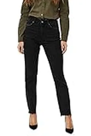 VERO MODA Dames straight-fit VMBRENDA hoge taille recht gesneden jeans, zwart denim, 31W / 30L