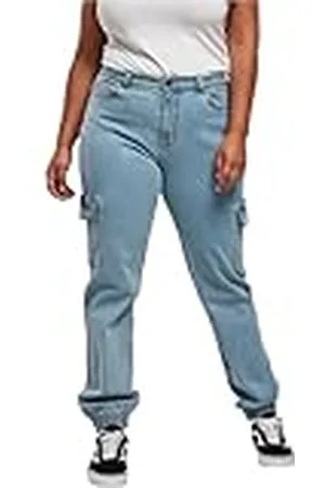 Urban classics Damesbroek van biologisch katoen met opgestikte zakken, Ladies Organic Stretch Denim Cargo Pants verkrijgbaar in 4 kleuren, maten 26-34