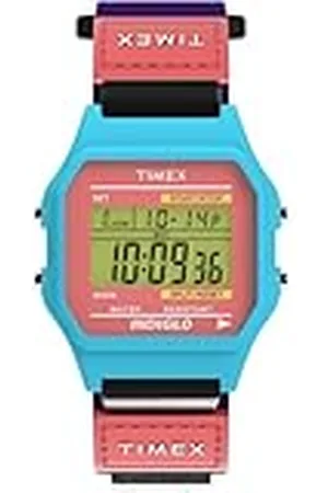 Timex Main Street 36 mm horloge, uniseks - paarse nylon band, digitale wijzerplaat, blauwe kast, TW2W72400