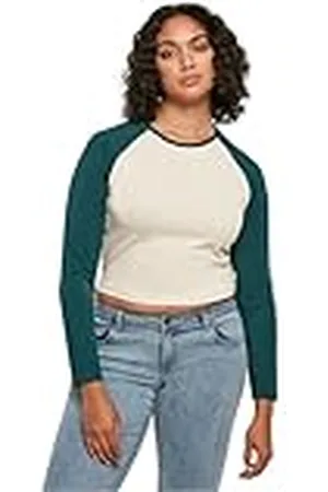 Urban classics Damen, T-Shirt, Ladies Organic Cropped Retro Baseball Longsleeve, , XXL