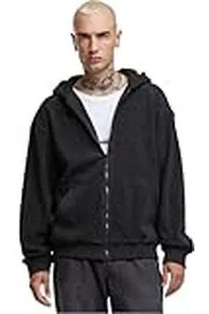 Urban classics Jaquard Velvet Hoodie voor heren, hoodie met rits, jacquard-fluweel met ritssluiting, oversized fit, , XXL