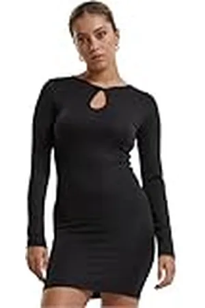 Urban classics Damesjurk met lange mouwen, glitterjurk met lange mouwen, slim fit, maten XS-5XL, , 4XL
