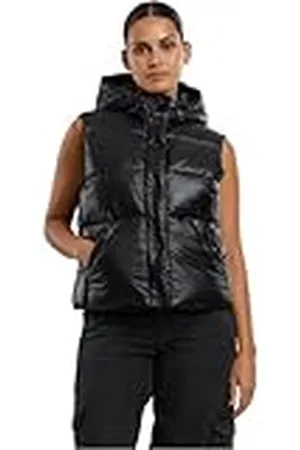 Urban classics Damesvest voor dames, gerecycled glanzend vest, warm gewatteerd vest met capuchon, losse pasvorm, , XXL