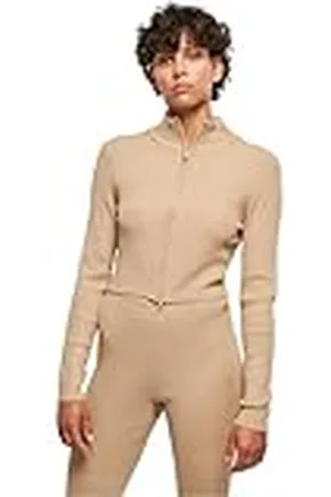 Urban classics Dames Dames Cropped Rib Knit Zip Cardigan Sweater, unionbeige, S, , S