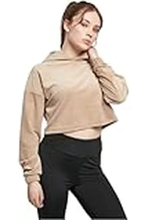 Urban classics Korte oversized capuchontrui voor dames van zacht fluweel, buikvrije hoodie, maat XS tot 5XL, , S