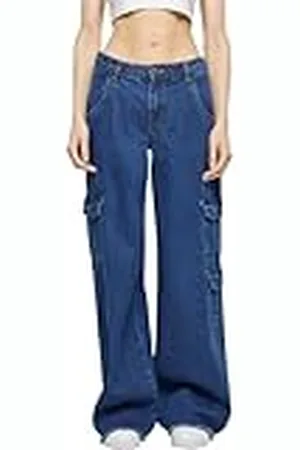 Urban classics Dames Ladies Mid Waist Cargo Denim Pants Broek, , 31