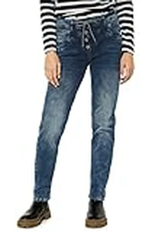 CECIL Dames B375937 jeansbroek los, mid blue wash met inkt, W25/L30, , 25W x 30L
