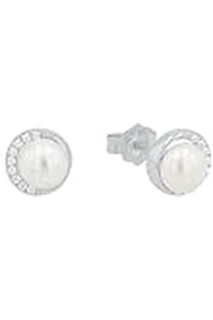 QS by s.Oliver Oorbellen 925 sterling zilveren dames oorbellen, met zirkonia synth., met zoetwater gekweekte parel, 0,8 cm, , Wordt geleverd in sieraden geschenkverpakking, 2022749