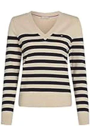 Tommy Hilfiger Dames CO Jersey Stitch V-NK Sweater WW0WW40098 Trui Trui, Wit, XXS, , XXS