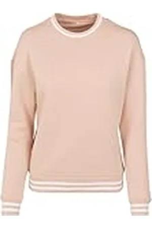 Build Your Brand Dames sweatshirt Ladies College Crew Pullover Vrouwen Sweater met strepen aan de manchetten verkrijgbaar in 2 kleuren, maten XS - 5XL, , XXL