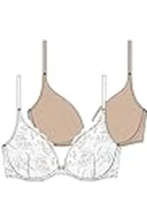 Dorina Angie Push-up-beha met diepe hals, kant en microvezel, met beugels, verstelbare bandjes, afneembare bekleding, zwart en beige, 2-delige set, , 85A