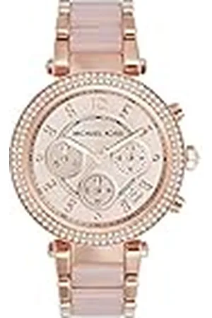 Michael Kors Parker chronograaf quartz horloge met roségouden roestvrijstalen band met blush acetaat middenschakels voor dames MK5896