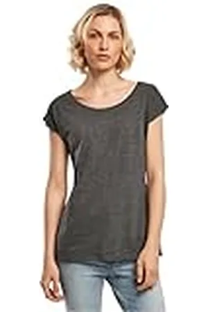 Build Your Brand Dames Wide Neck Tee T-Shirt, Charcoal, S