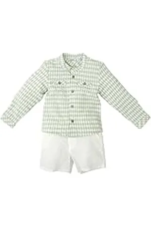 BABIDU Kinderset met geruit shirt met lange mouwen en korte broek, wit, uniseks baby, , 4 Jaar