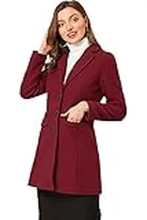 Allegra K Wollen mantel voor dames, lange mouwen, kamgaren, knoopsluiting, trenchcoat, bordeaux, M