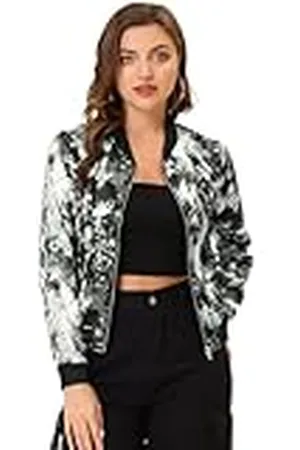 Allegra K Bomberjack met opstaande kraag en bloemenprints voor dames, , L