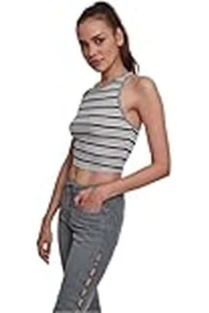 Urban classics Dames Dames Rib Stripe Cropped Top, meerkleurig (Navy/White/Grey 01312), XL