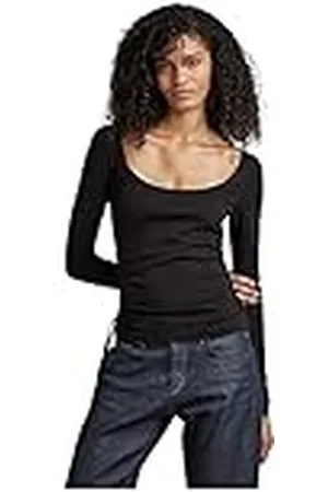 G-Star RAW Dames verstelbare slim deep Scoop lange mouw T-shirt, zwart (dark black D266-6484), XS, , XS