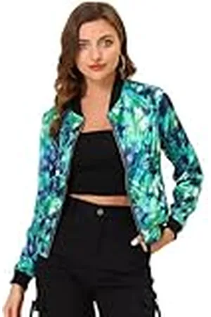 Allegra K Bomberjack met opstaande kraag en bloemenprints voor dames, , S