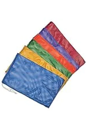 Champion Mesh tas voor sportuitrusting, set van 6, 30 x 45 cm - multifunctioneel, nylon tas met trekkoord met slot en ID-tag voor ballen, strand, wasserette
