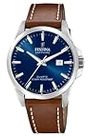 Festina Horloge voor heren F20025/3 Swiss Made zilver roestvrij staal case lederen band, , Riemen.