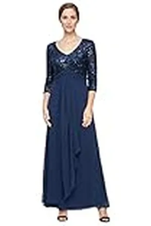 Alex Evenings Vrouwen lange kanten top Empire taille jurk speciale gelegenheid, marine pailletten, 20 petite, Navy pailletten, 44 petite