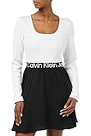 Calvin Klein Jeans Dameslogo elastische jurk met lange mouwen Fit & Flare, , XXS