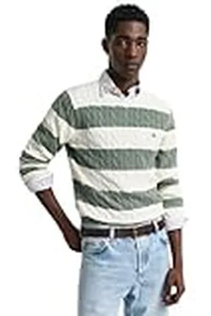 GANT Heren Gestreepte Katoenen Cable C-Neck Pullover, , M