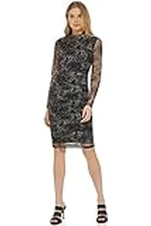 DKNY Dames Bedrukte Lange Mouwen Crewneck Ruched Mesh Dress, , M, , M