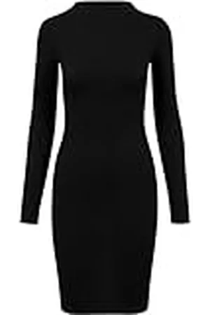 Urban classics Rib-jurk met lange mouwen voor dames, sportief, elegant en knielang, in de kleuren zwart, houtskool en donkerkaki, maat XS tot 5XL, , XL