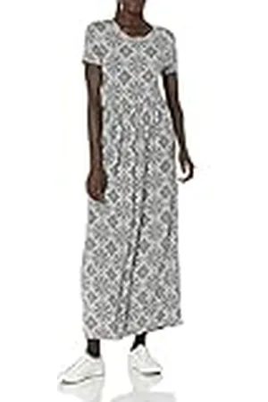 Amazon Maxi-jurk met korte mouwen voor dames (verkrijgbaar in grote maten), grijs gemêleerd tegelpatroon, XX-Large