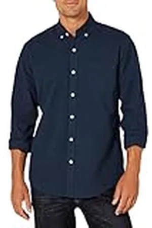 Amazon Regular Fit Lange Mouwen Effen Pocket Oxford Shirt Knop, Navy, XXL (UK 48-50)