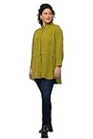 Ulla Popken Dameskleding Plus Size Curvy Lange Mouw Kraag Button-Down Lyocell Tuniek Blouse 820299, , 16/18