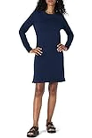 Amazon Ronde hals lange mouwen Franse Terry Fleece boven de knie jurk Sweatshirt, Navy, L