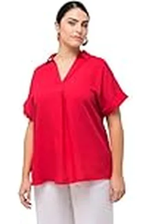 Ulla Popken Damesblouse met open rug, oversized, sierplooi, blouse met halve mouwen, , 58-60
