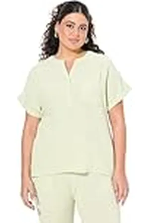 Ulla Popken Grote maten grote maten plus size mousseline-blouse, oversized, tuniekhals, halve mouwen, , 54-56