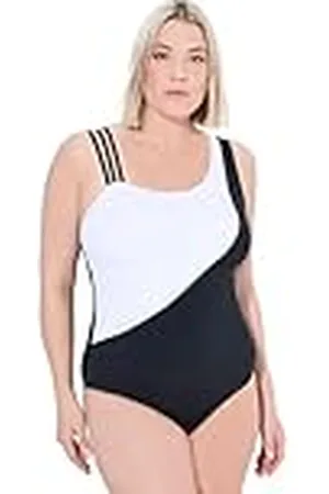Ulla Popken Dames grote maten grote maten plus size badpak Fabienne, one-shoulder, Colourblock, , 46