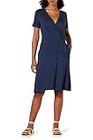 Amazon Faux-wikkeljurk met korte mouwen voor dames, , M