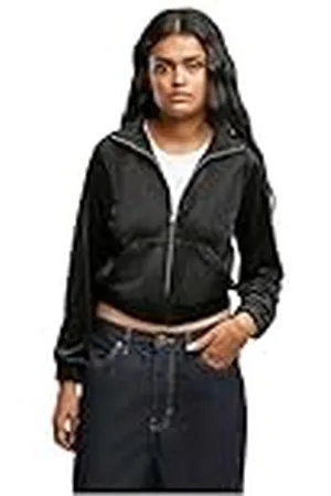 Urban classics Sweatjack voor dames, korte fluwelen track jas, kort trainingsjack met opstaande kraag, regular fit, , M