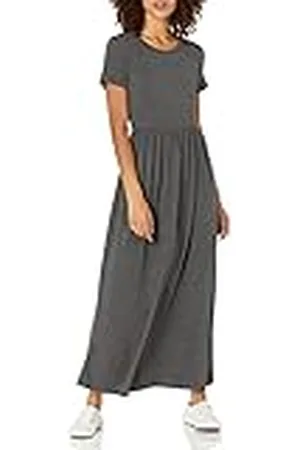 Amazon Maxi-jurk met korte mouwen voor dames (verkrijgbaar in grote maten), Charcoal Heather, L