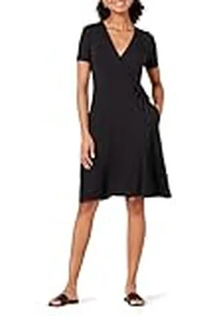 Amazon Faux-wikkeljurk met korte mouwen voor dames, , XS