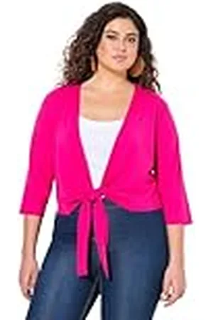 Ulla Popken Dames grote maten grote maten plus size bolero, korte jas, jersey, 3/4-mouw, zoomknoop, , 50-52