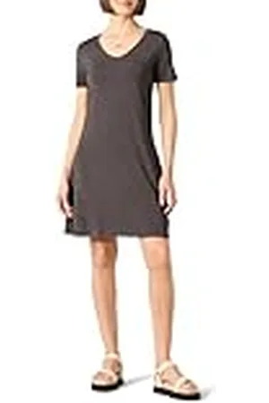 Amazon Dames Regular Korte Mouw V-hals Swing Jurk, Charcoal Heather, Small