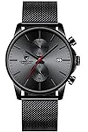 GOLDEN HOUR Horloge voor heren, modieus, strak, minimalistisch, kwarts, analoog, mesh, roestvrij staal, waterdicht, chronograaf, horloge, Rood