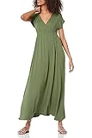 Amazon Maxi-jurk met taille voor dames (verkrijgbaar in grote maten), licht olijfgroen, M