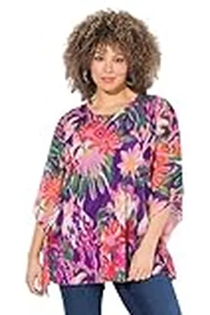 Ulla Popken Grote maten grote maten plus size blouse, dubbellaags, oversized, ronde hals, halflange mouwen, , 42-44